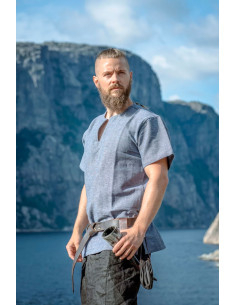 Túnica vikinga manga corta Edmund, azul gris 2