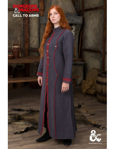 Abrigo medieval de bruja, color gris-rojo