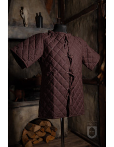 Gambesón medieval acolchado manga corta, marrón