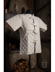 Mittelalterlicher gepolsterter Kurzarm-Gambeson, naturweiß