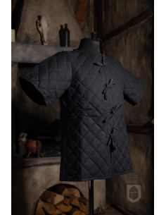 Mittelalterlicher gepolsterter Kurzarm-Gambeson, schwarz