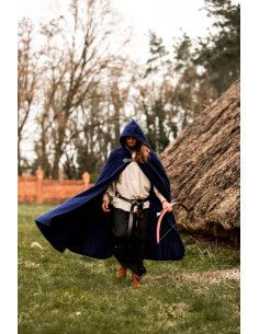 Capa medieval de lana modelo Tjark, color azul 2