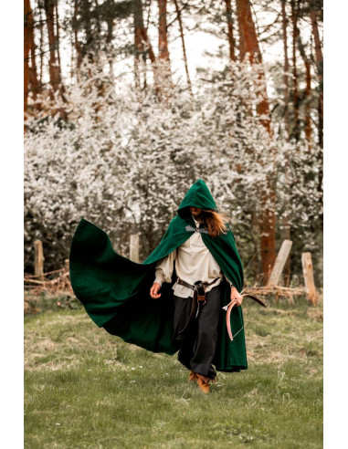 Middeleeuwse wollen cape Tjark model, groene kleur