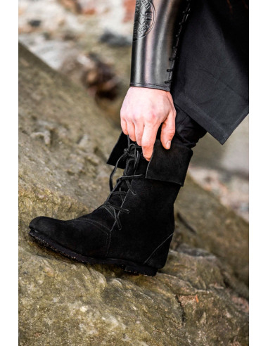 Aurin middeleeuwse laarzen met manchet, zwart