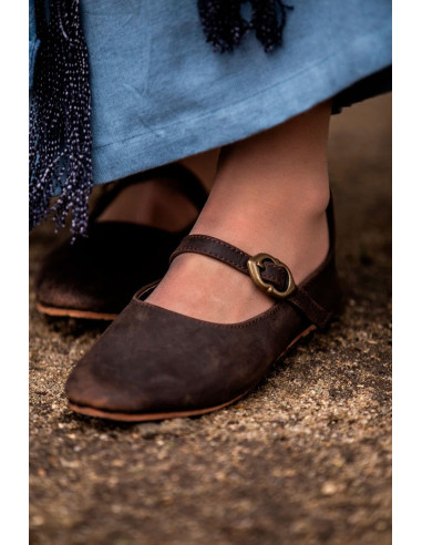 Zapatos medievales de mujer modelo Cecilie, marrón