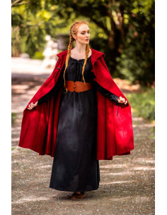 Korte middeleeuwse cape voor dame model Marie, rode kleur 2