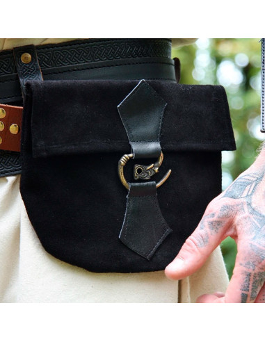 Middelalderlig lædertaske model Will, sort
