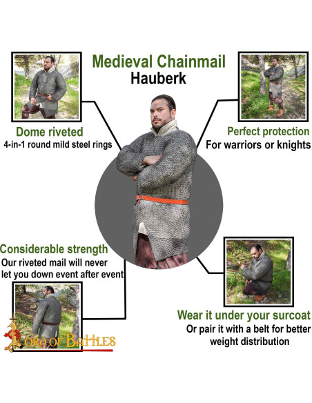 Ringbrynje i stål, runde ringe...