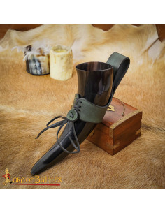 Tahalí medieval de cuero para cuernos, color verde 2