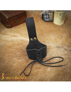 Tahalí medieval de cuero para cuernos, color negro 2