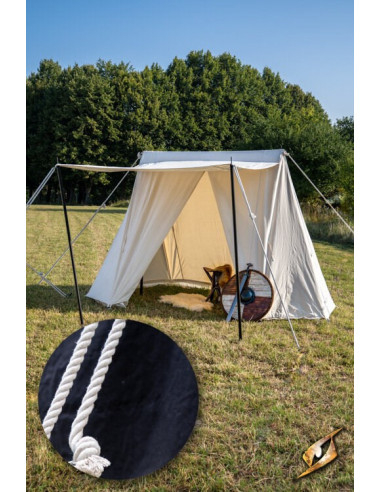 Zwarte middeleeuwse tent voor onverschrokken krijgers, 2 x 4 meter. (compacte versie)
