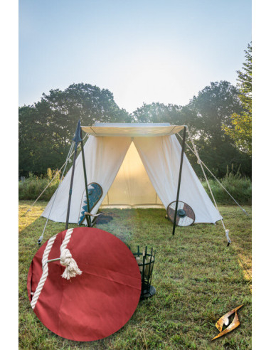 Mittelalterliches rotes Zelt für Krieger, 3 x 5 Meter. (Kompakte Version)