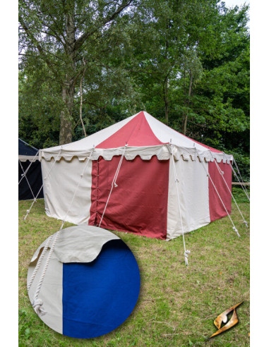 Carpa medieval marquesina, natural-azul 4 x 4 mts (Versión Compacta)