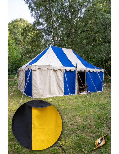 Middeleeuwse partytent, zwart-geel 4 x 6 meter. (Compacte versie)