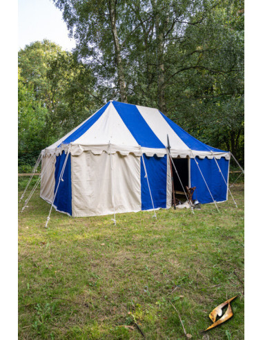 Carpa medieval marquesina, natural-azul 4 x 6 mts. (Versión Compacta)