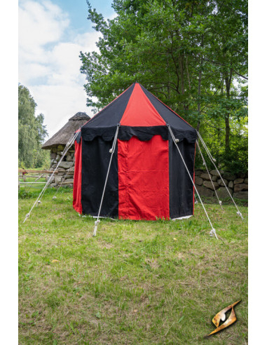 Pavillon middelaldertelt, sort-rød 3 meter. (kompakt version)