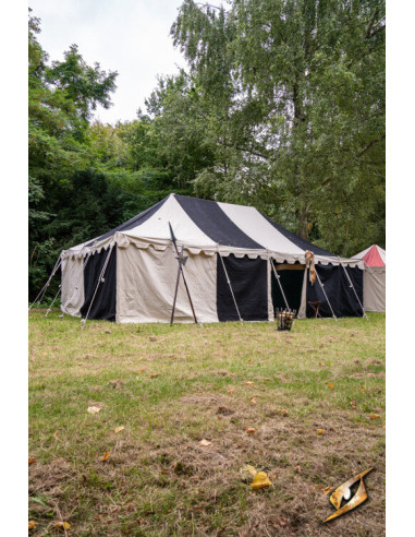 Middeleeuwse partytent, naturel-zwart 5 x 8 meter. (Compacte versie)