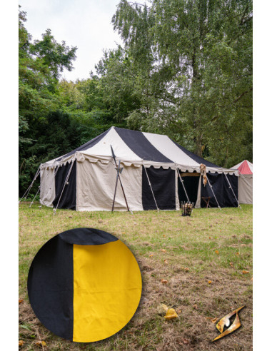 Middeleeuwse partytent, zwart-geel 5 x 8 meter. (Compacte versie)