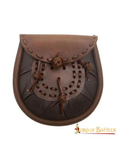 Bolso riñonera medieval cuero con borlas, color marrón