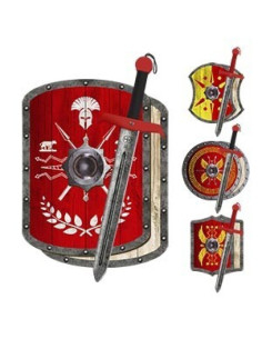 Set Romano Rojo para niños escudo y espada de madera