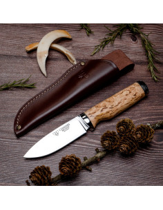 Cuchillo de caza abedul rizado pulido