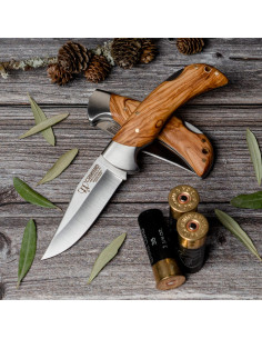 Navaja de caza mango olivo, hoja 9,5 cms.
