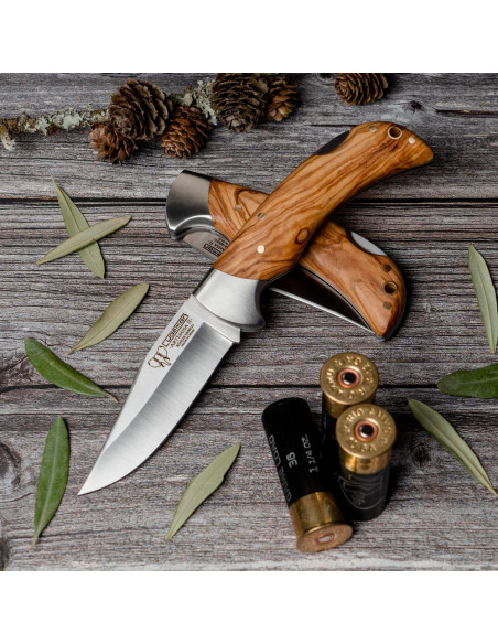 Olivenskaft jagtkniv, klinge 9,5 cm.