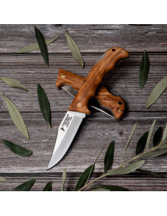 Jagdmesser mit Olivengriff, Klinge 8 cm.
