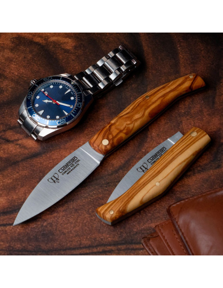 Navaja acero 420 mango olivo, hoja 8...