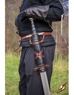 Tahalí con cinturón medieval para espadas, color negro 2