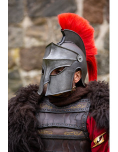 Korinthischer Helm mit Federbusch, dunkle Lackierung