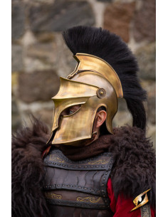 Korinthischer Helm mit Federbusch, Goldfinish