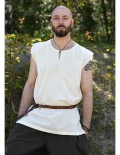 Túnica medieval sin mangas modelo Clement, blanco natural
