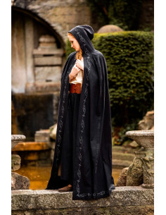 Capa medieval Erna de algodón con bordados, color negro