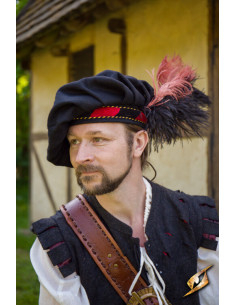 Parlota de juglar medieval en lana, negro-rojo