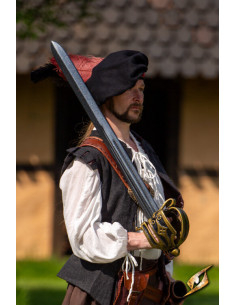 Parlota de juglar medieval en lana, negro-rojo 2
