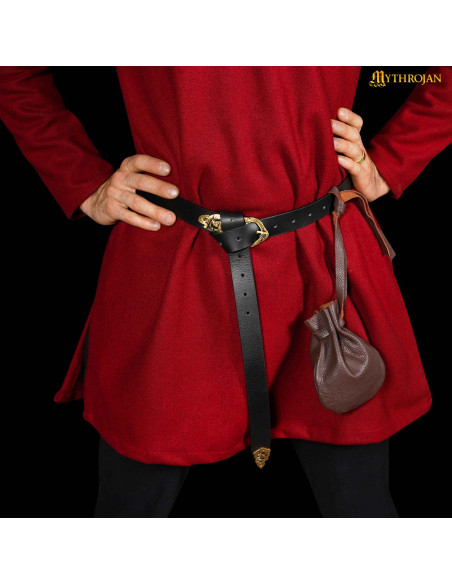 Bolsita limosnera medieval de cuero,...