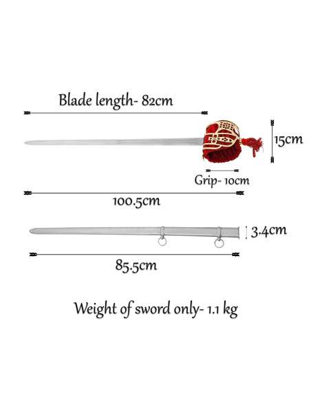 Skotsk kurvesværd med skede (100,5 cm.)