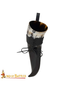 Viking drikkehorn med sort læder baldric (250 ml.)