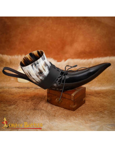 Cuerno vikingo para beber con tahalí de cuero negro (250... 2