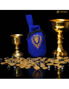 Bolsa limosnera medieval en lana diseño león, color azul