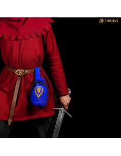 Middeleeuwse bedeltas van wol met leeuwenmotief, blauwe... 2