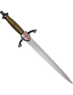 Dekorativ Templardolk med gyldent håndtag og skede (37 cm.)