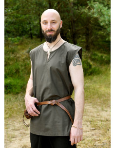 Middelalderlig ærmeløs tunika model Clement, olivengrøn