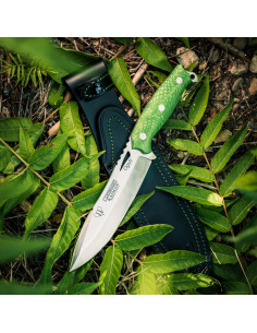 Cuchillo Kayman, juma verde y funda de cuero