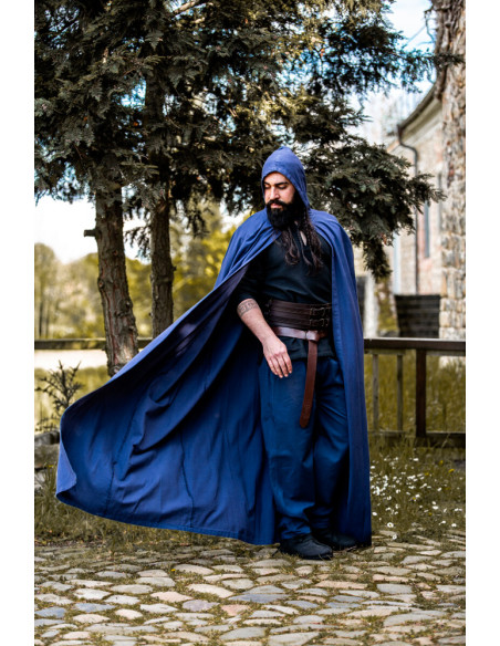 Langer blauer mittelalterlicher Umhang