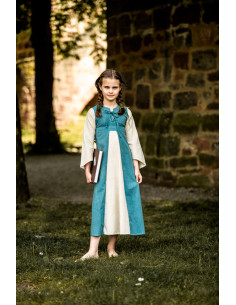 Vestido medieval niña Elsa en azul-beige 2