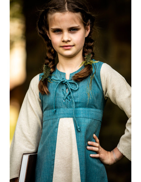 Vestido medieval niña Elsa en azul-beige Vestido medieval niña Elsa en azul-beige