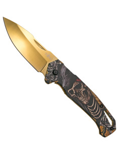 Navaja táctica Third diseño 3D dorado calavera (20,3 cm.)