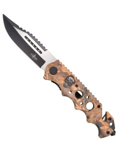 Navaja táctica Third diseño calavera, color madera (21,2...